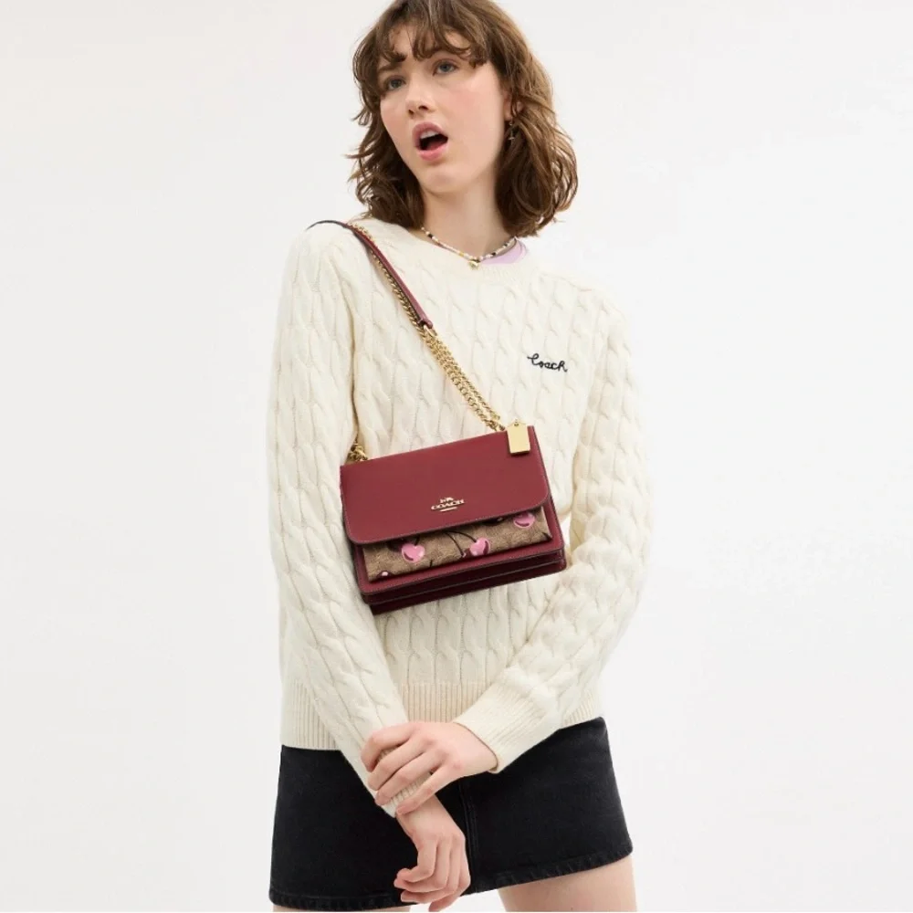 NWT Coach Klare Crossbody Bag In Signature Canvas With Tan red Cherry CY689